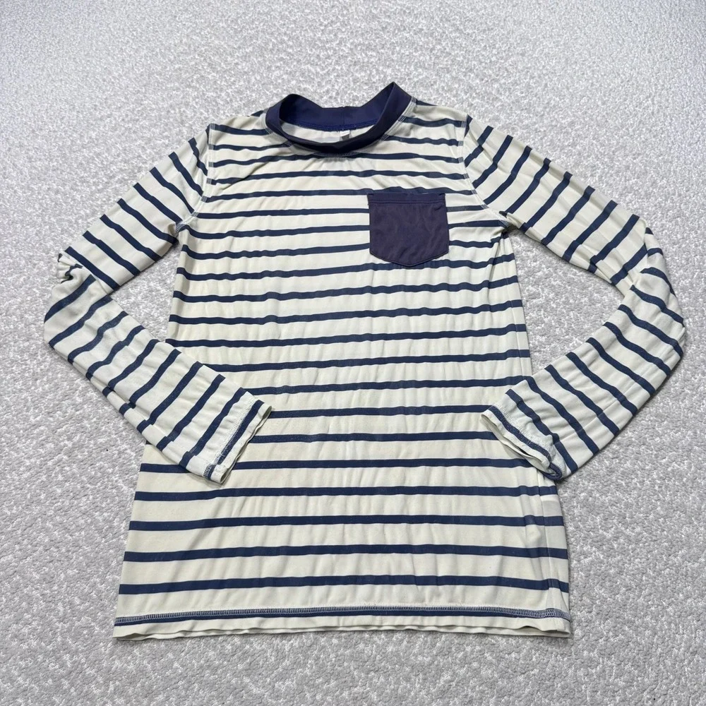 Boden Rash Guard Shirt Youth 11-12Y Blue White Striped Long Sleeve UPF 40+ Swim